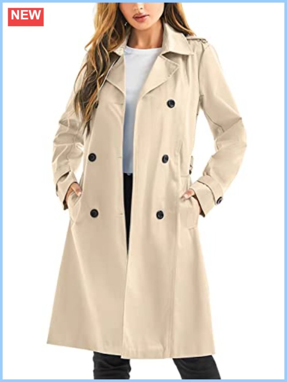 Women's Waterproof Trench Coat Long Double Breasted Windbreaker Classic Belted